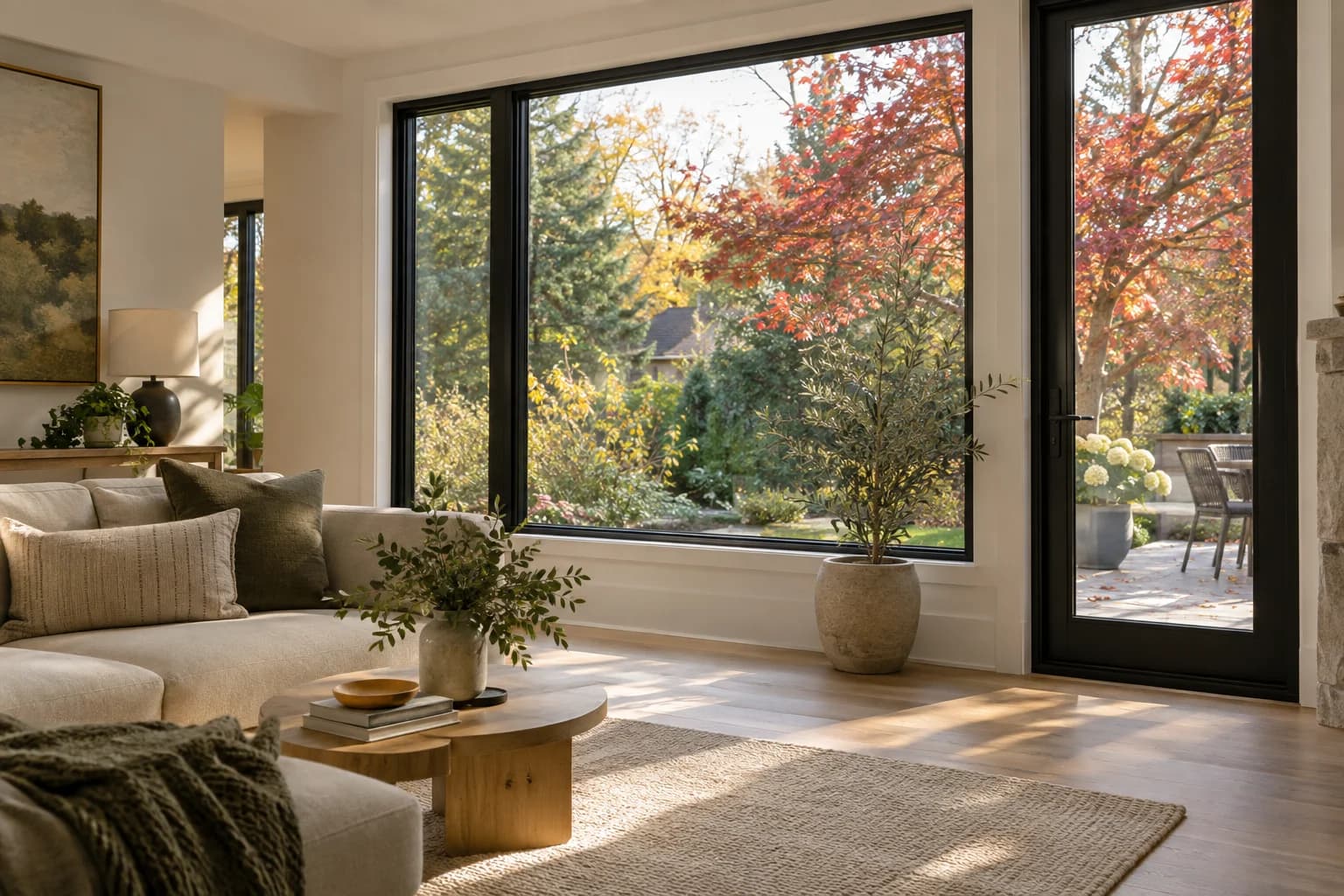 Bright living space with large windows